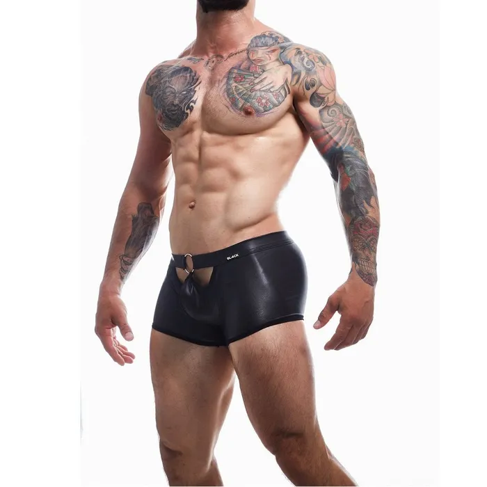 C4M Peekaboo Black Leatherette Mini Pants Medium Cut 4 Men Mens Underwear