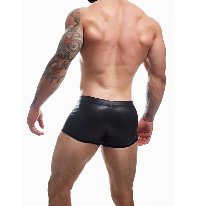 C4M Peekaboo Black Leatherette Mini Pants Medium Cut 4 Men Mens Underwear